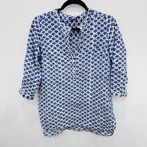 Madison Mathews Diane Shirt in Blue White Block Print Sz XS